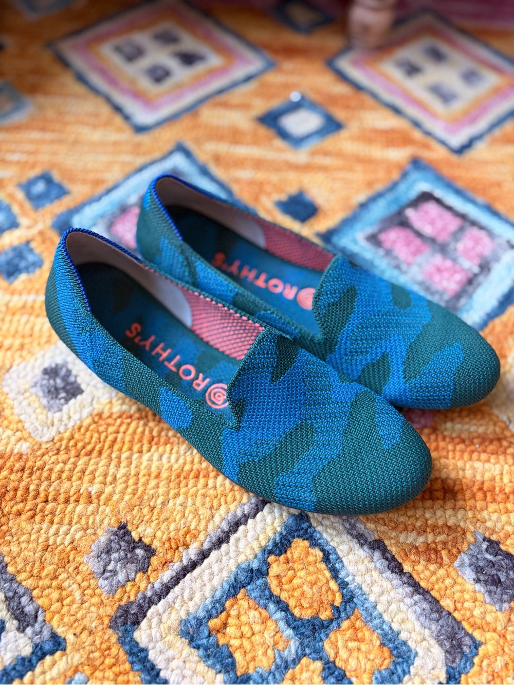 Rothy's Women's Teal and Blue Camouflage Knit Flats